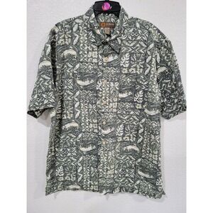 GH Bass Earth Mens Large Button Up Shirt Short Sleeve Fish Print‎ Casual #11